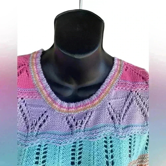 Cotton Emporium women’s  Stripe Pointelle Vest multicolor sz XL pre-loved - Picture 3 of 7